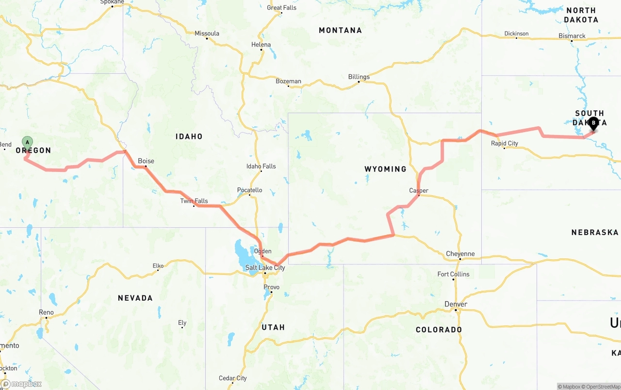 Shipping route from Oregon to South Dakota
