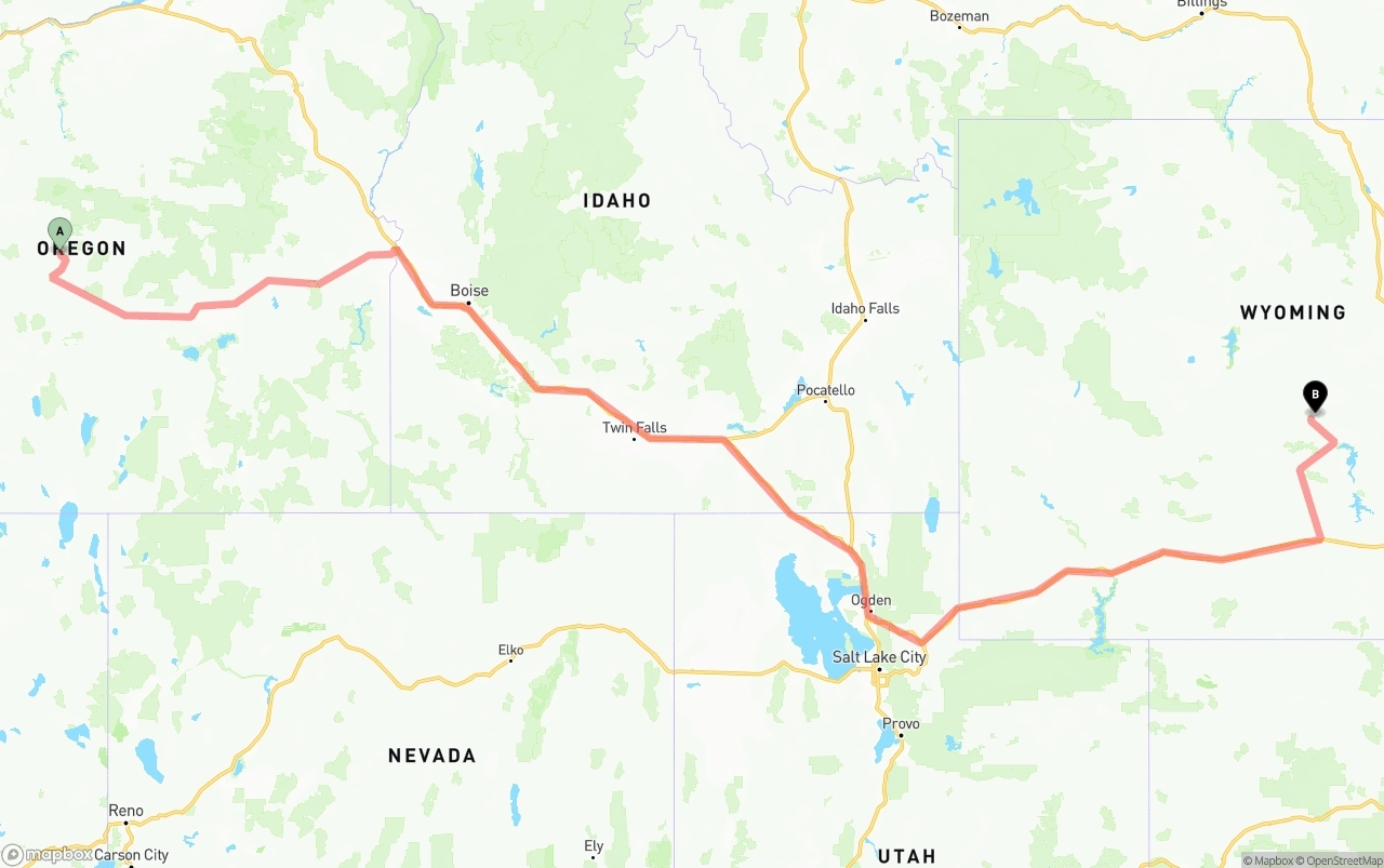 Shipping route from Oregon to Wyoming