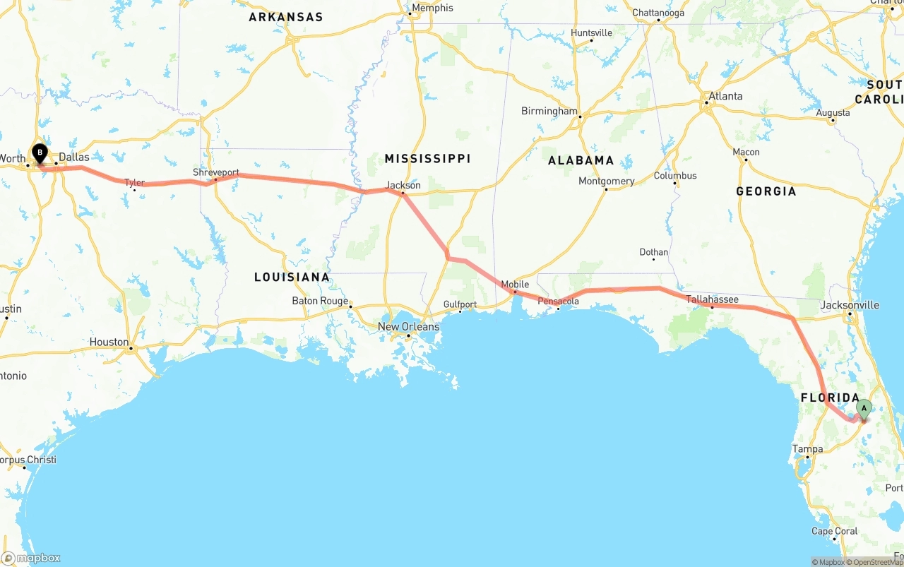 Shipping route from Orlando to Arlington