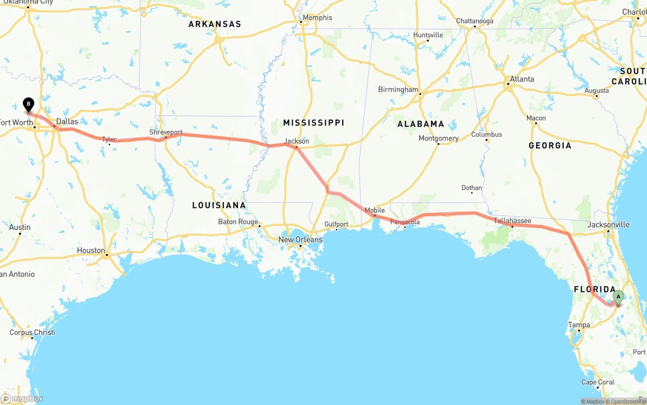 Shipping route from Orlando to Aurora