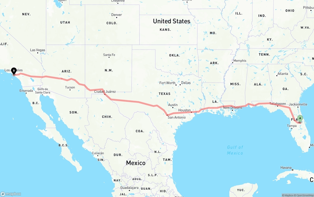 Shipping route from Orlando to Long Beach