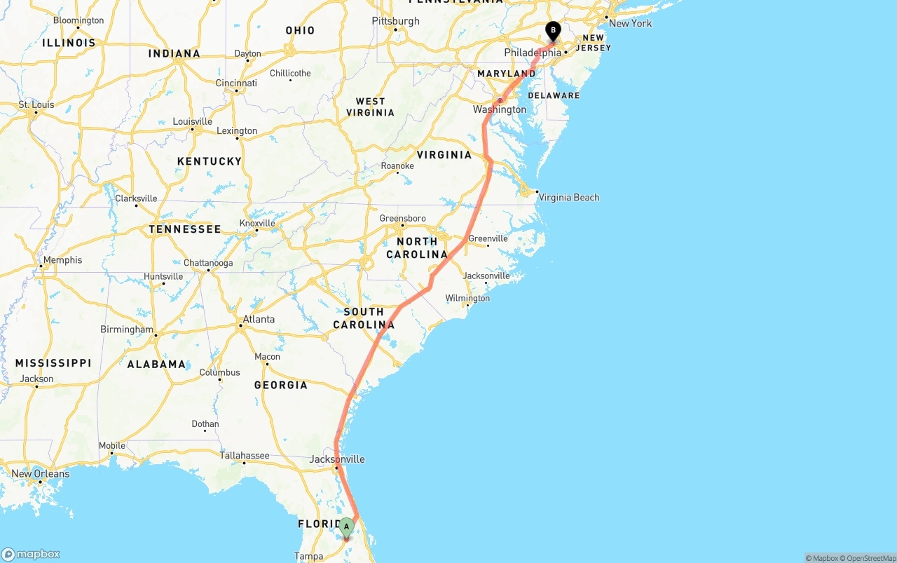 Shipping route from Orlando to Phoenix