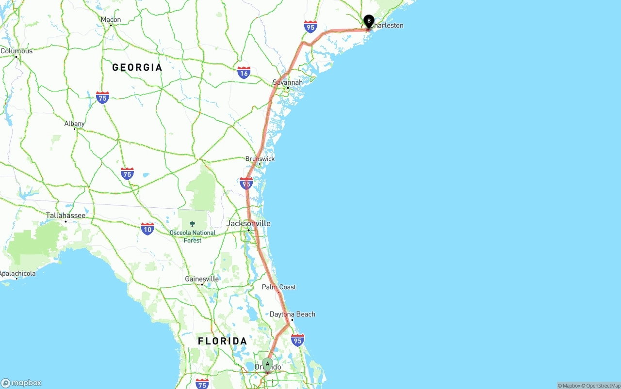 Shipping route from Orlando to Port of Charleston