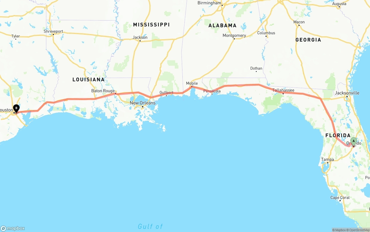 Shipping route from Orlando to Port of Houston