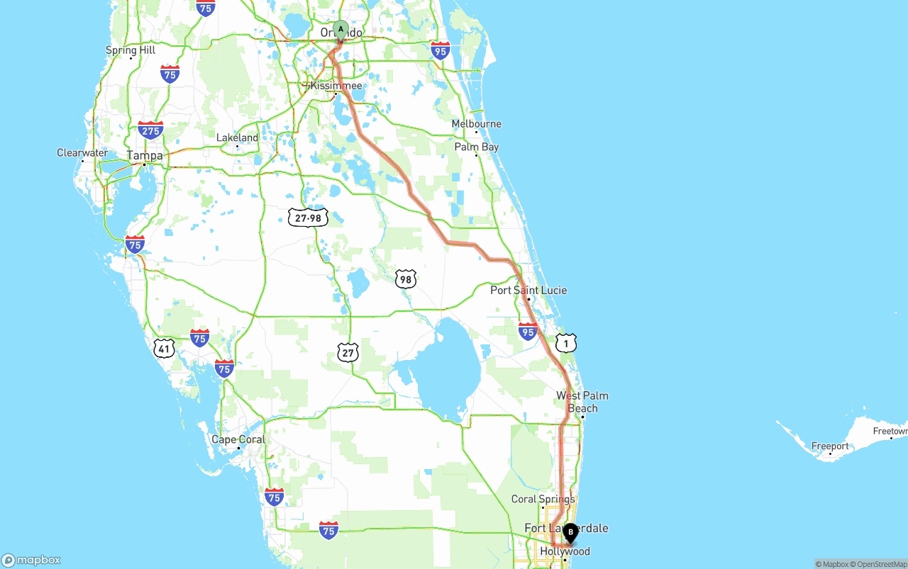 Shipping route from Orlando to Port of Port Everglades