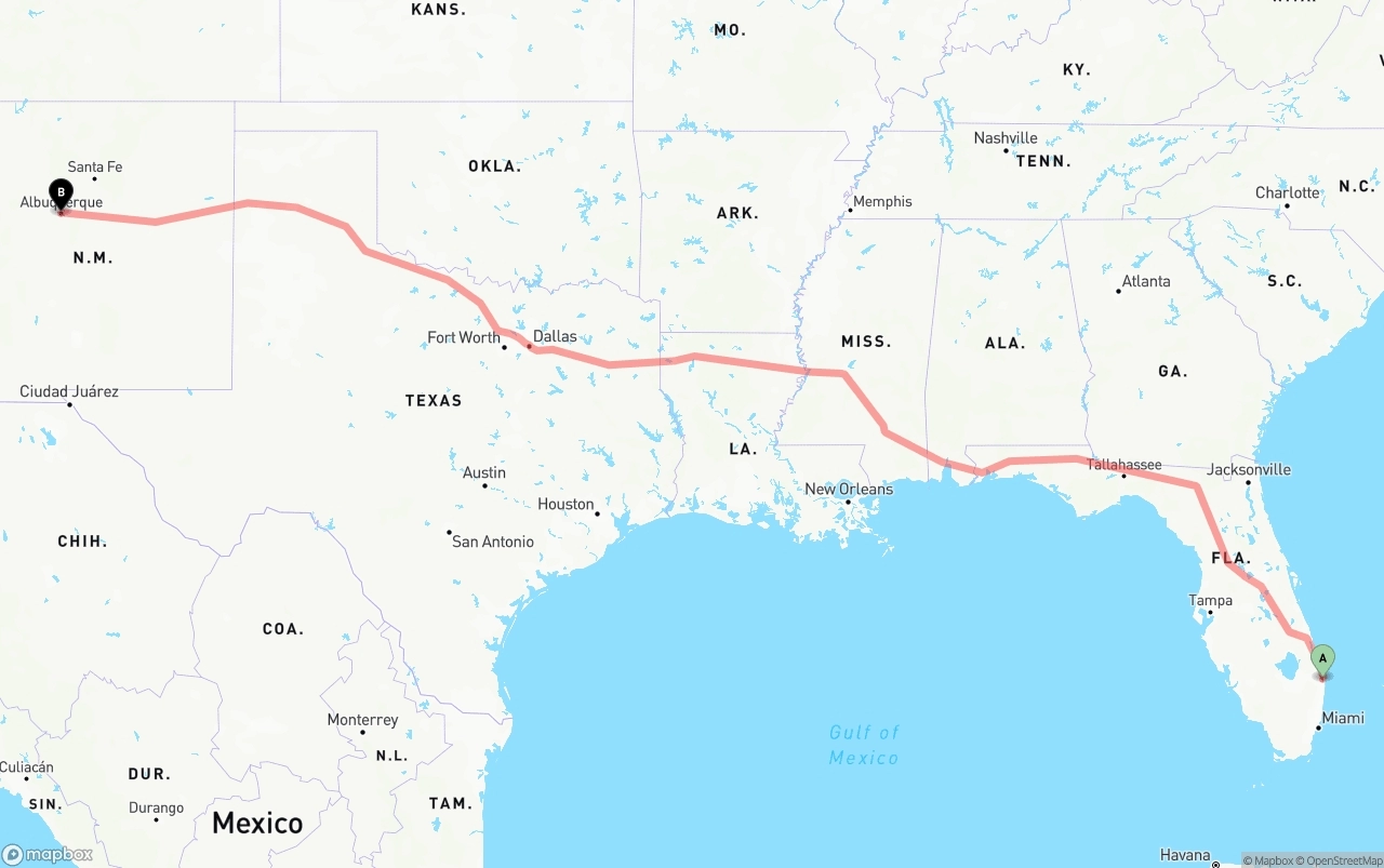 Shipping route from Palm Beach International Airport to Albuquerque