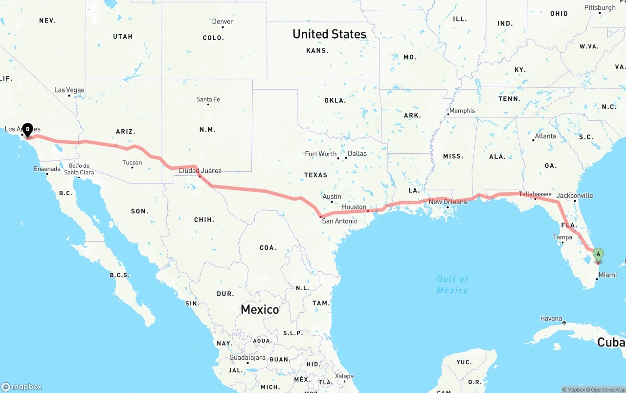 Shipping route from Palm Beach International Airport to Anaheim