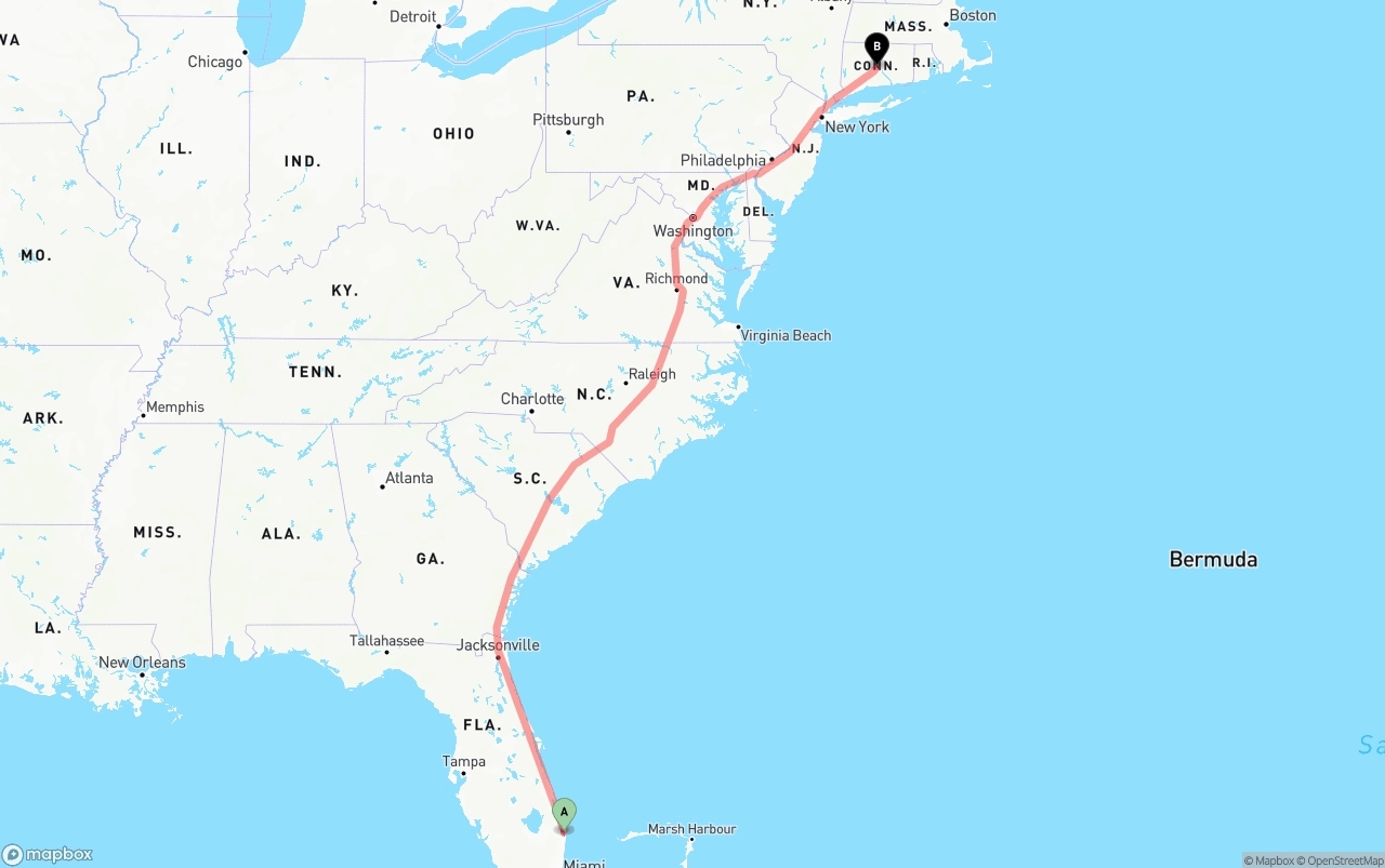Shipping route from Palm Beach International Airport to Connecticut