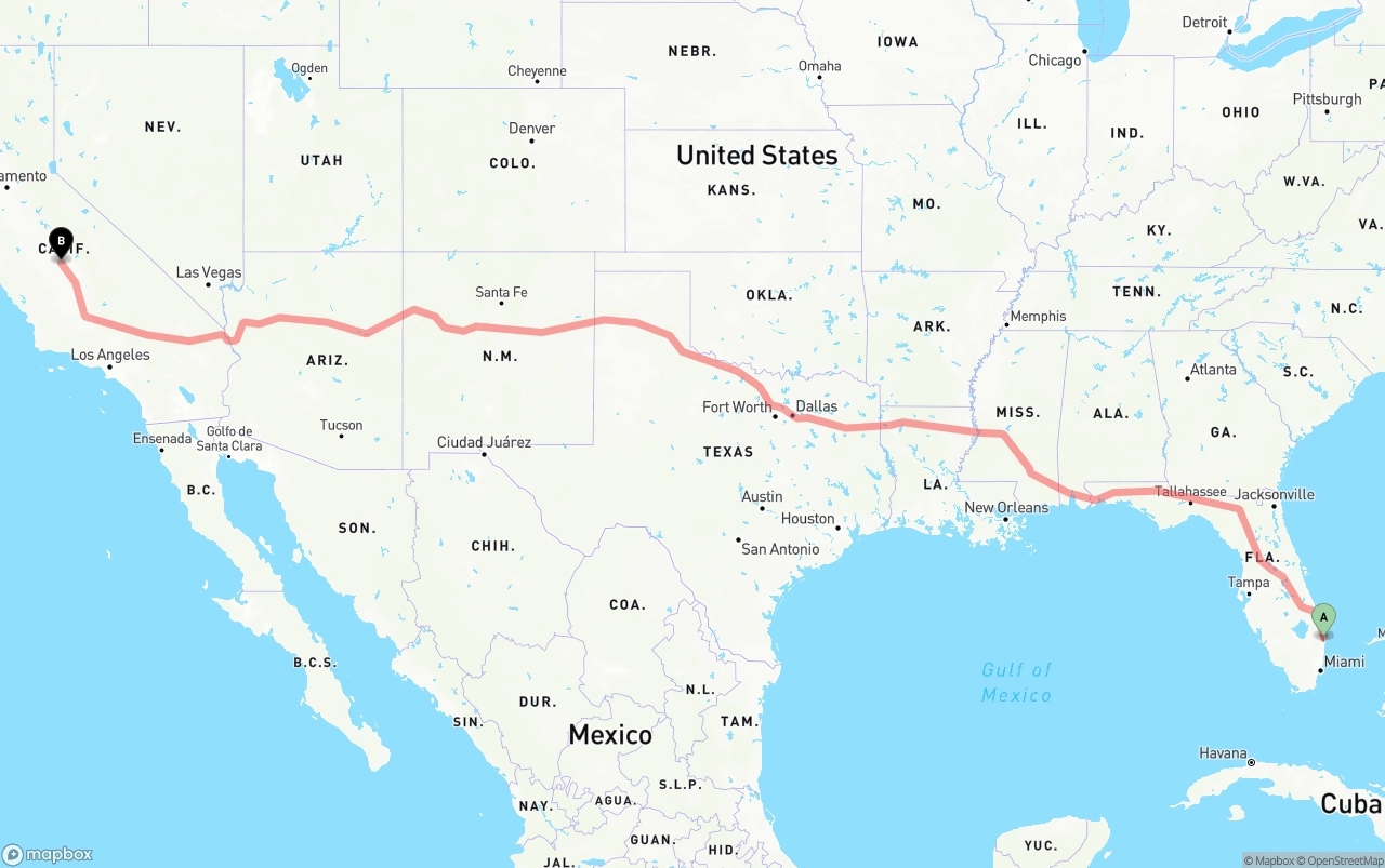 Shipping route from Palm Beach International Airport to Fresno