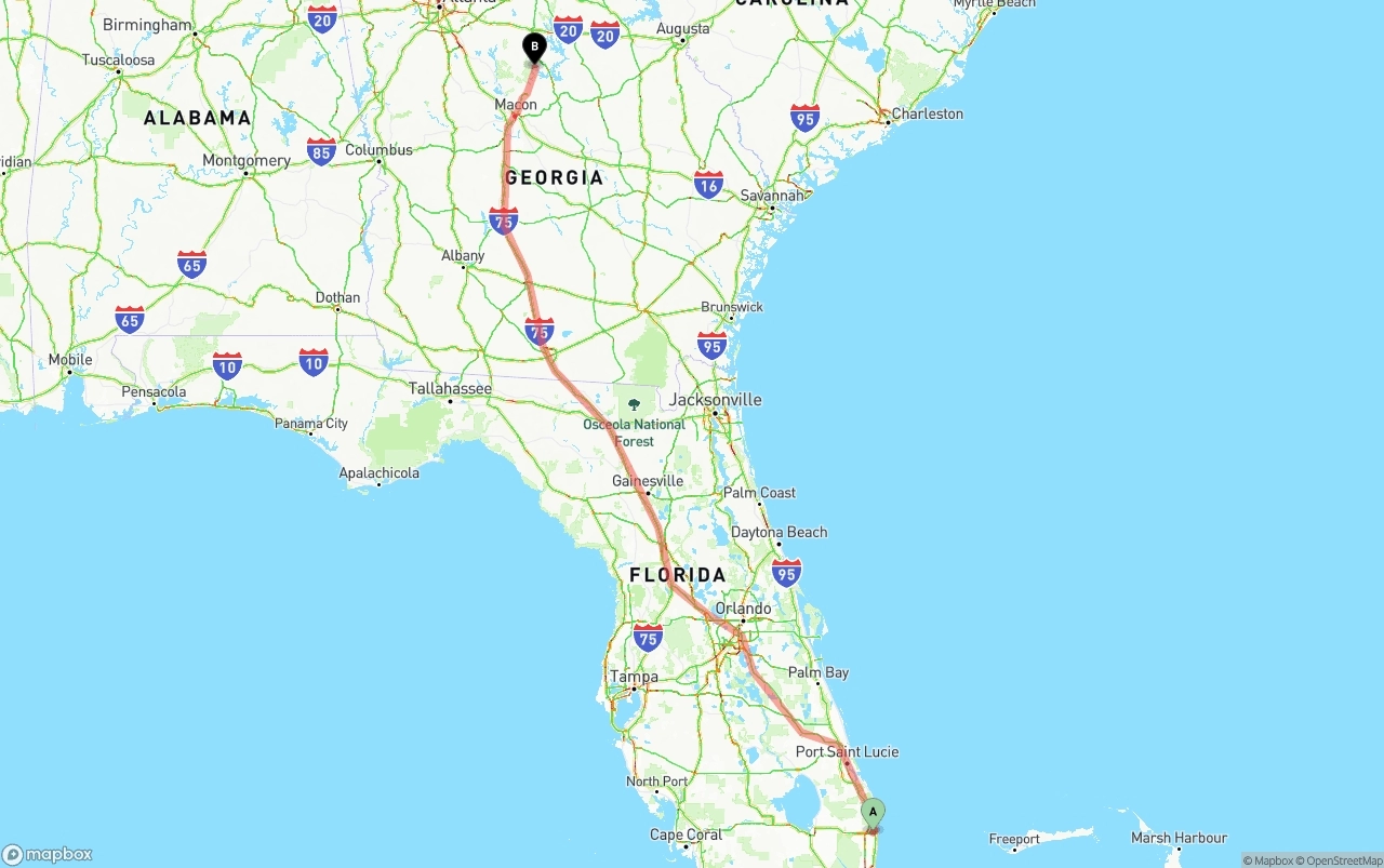 Shipping route from Palm Beach International Airport to Georgia
