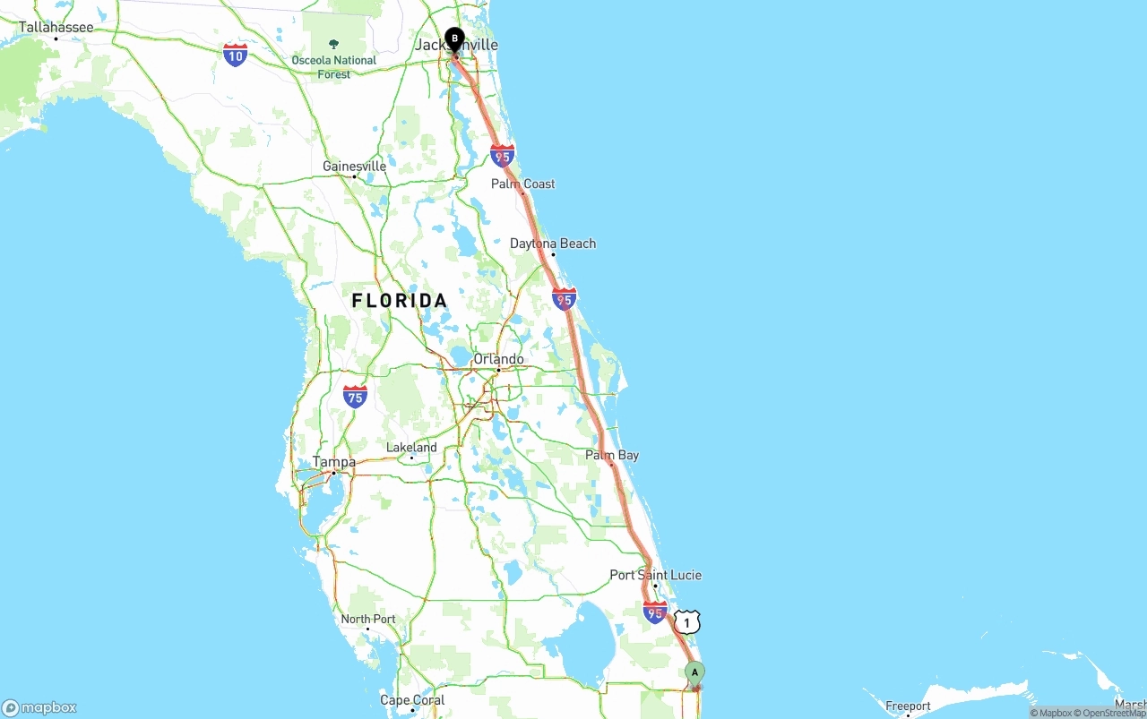 Shipping route from Palm Beach International Airport to Jacksonville