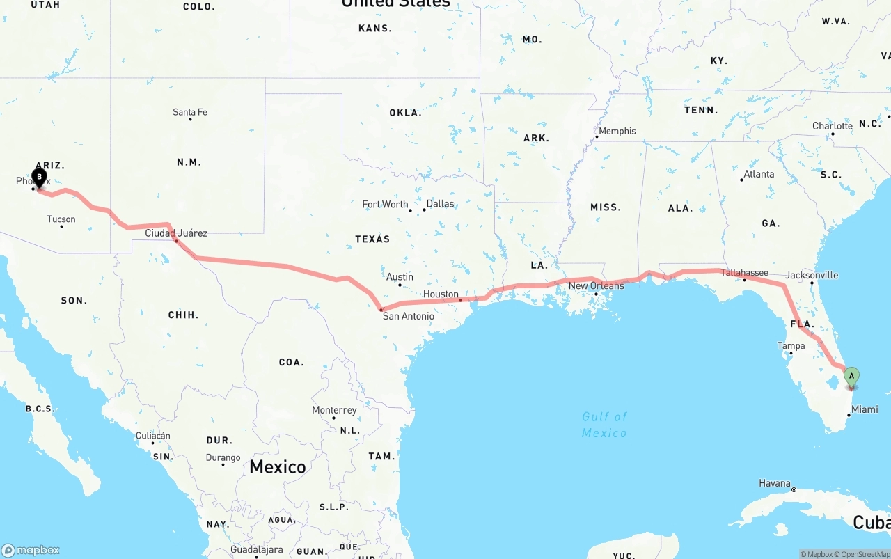Shipping route from Palm Beach International Airport to Mesa