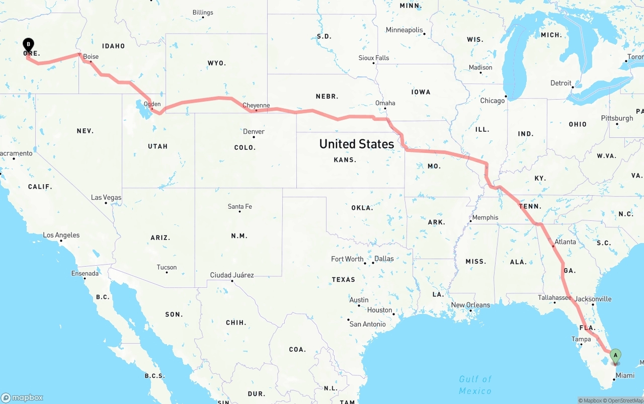 Shipping route from Palm Beach International Airport to Oregon