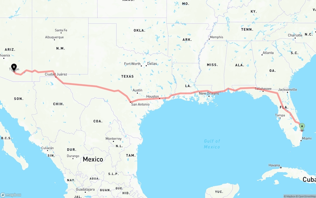 Shipping route from Palm Beach International Airport to Tucson