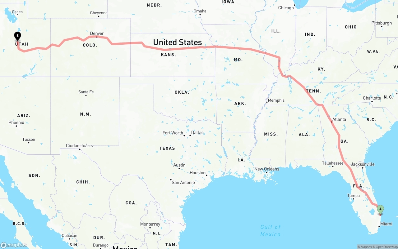 Shipping route from Palm Beach International Airport to Utah