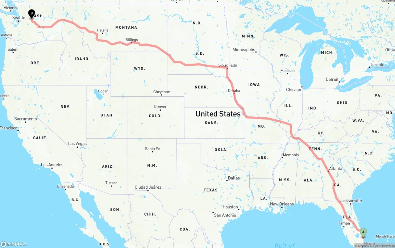 Shipping route from Palm Beach International Airport to Washington