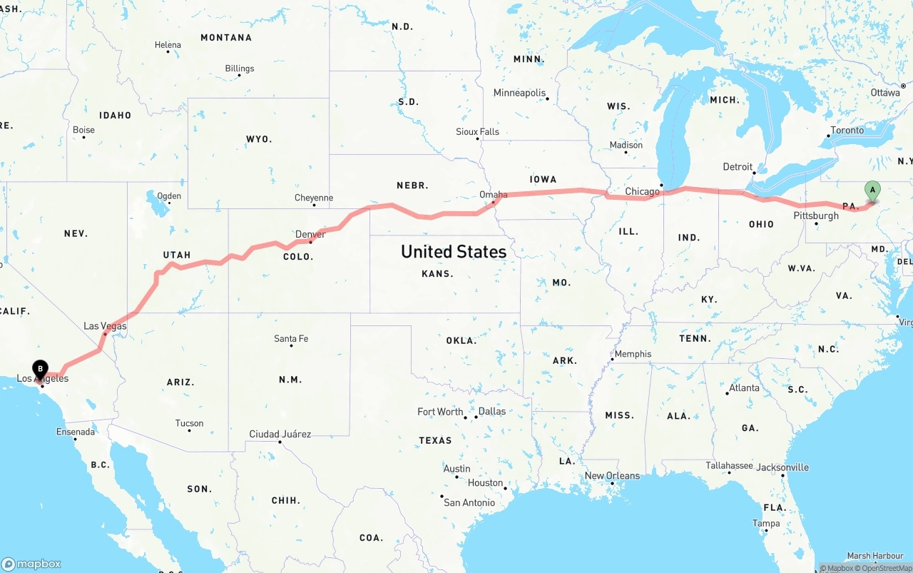 Shipping route from Pennsylvania to Bob Hope Airport