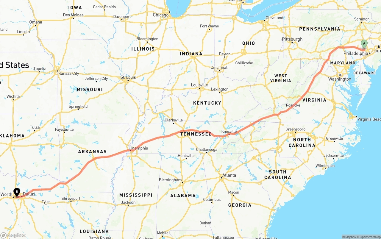 Shipping route from Phoenix to Arlington