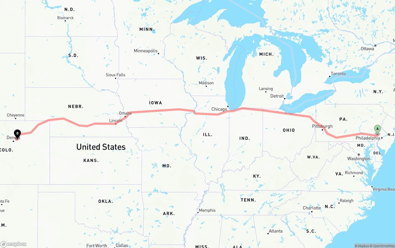 Shipping route from Phoenix to Denver International Airport