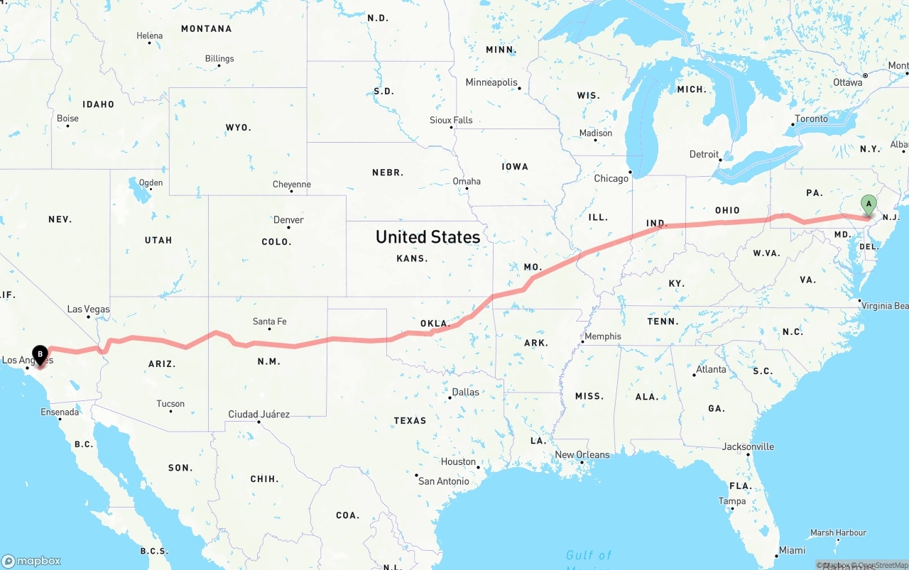 Shipping route from Phoenix to Ontario International Airport