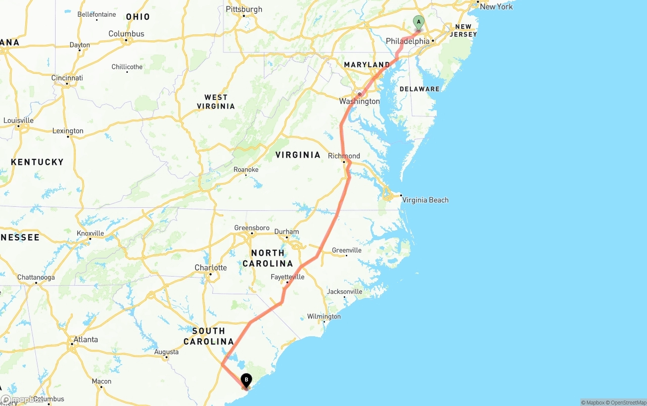 Shipping route from Phoenix to Port of Charleston