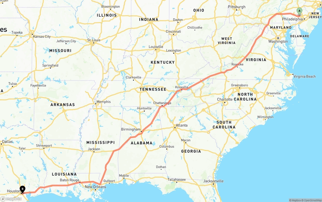 Shipping route from Phoenix to Port of Houston