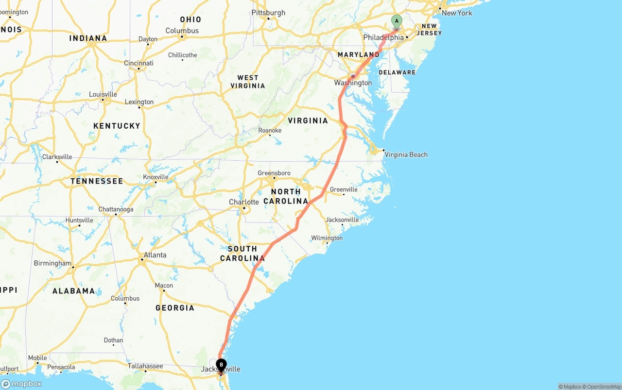 Shipping route from Phoenix to Port of Jacksonville