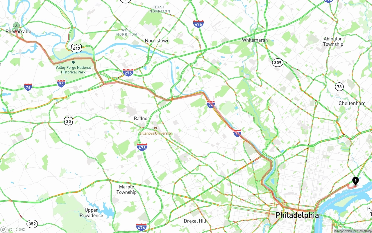 Shipping route from Phoenix to Port of Philadelphia