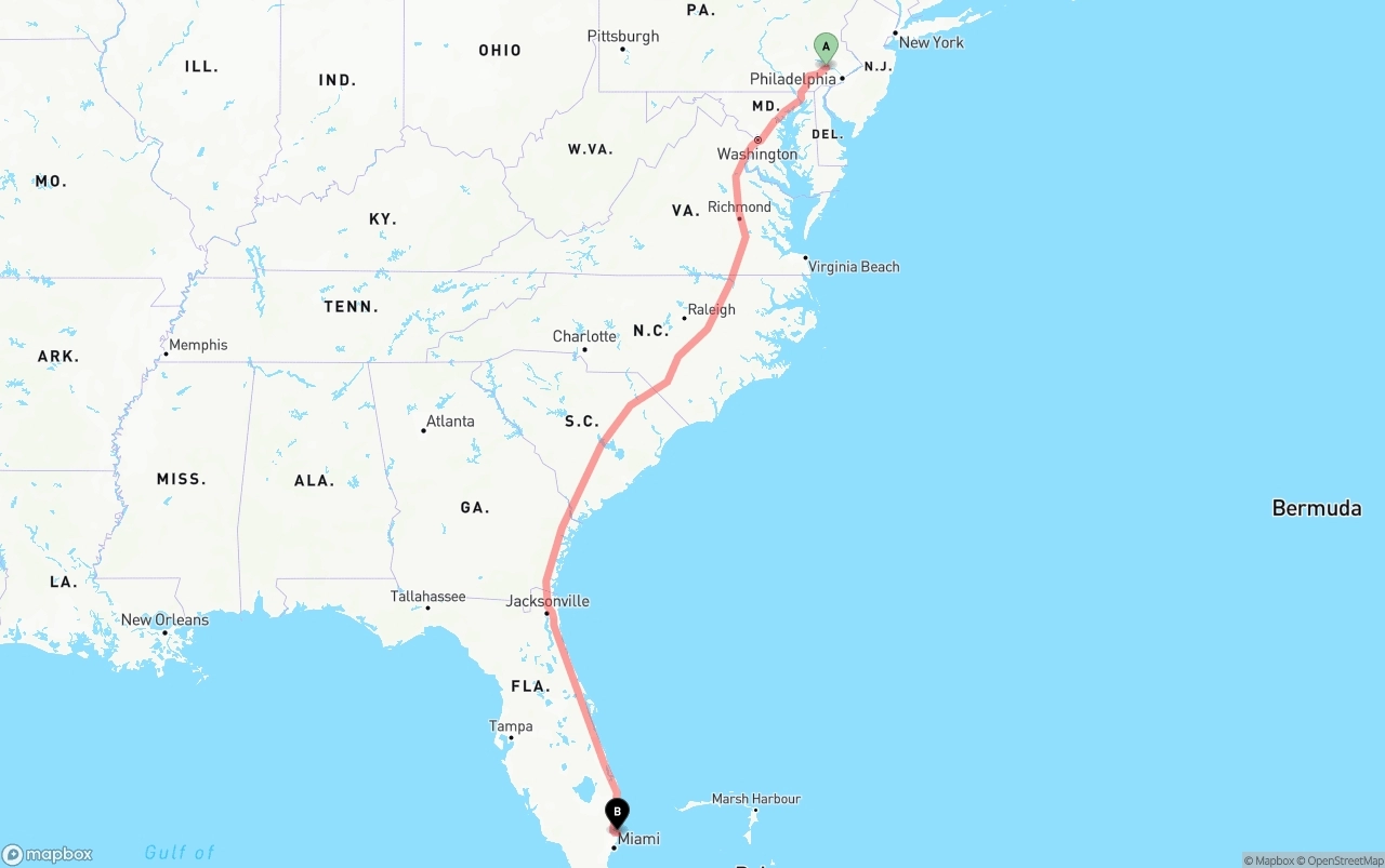 Shipping route from Phoenix to Port of Port Everglades
