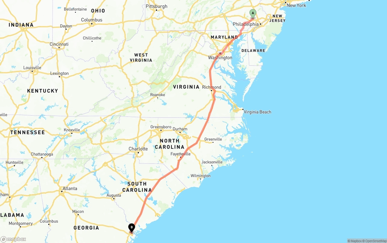 Shipping route from Phoenix to Port of Savannah