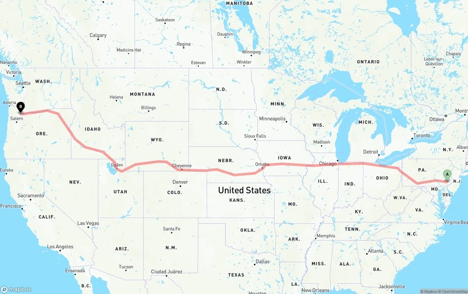 Phoenix to Portland International Airport freight shipping route map