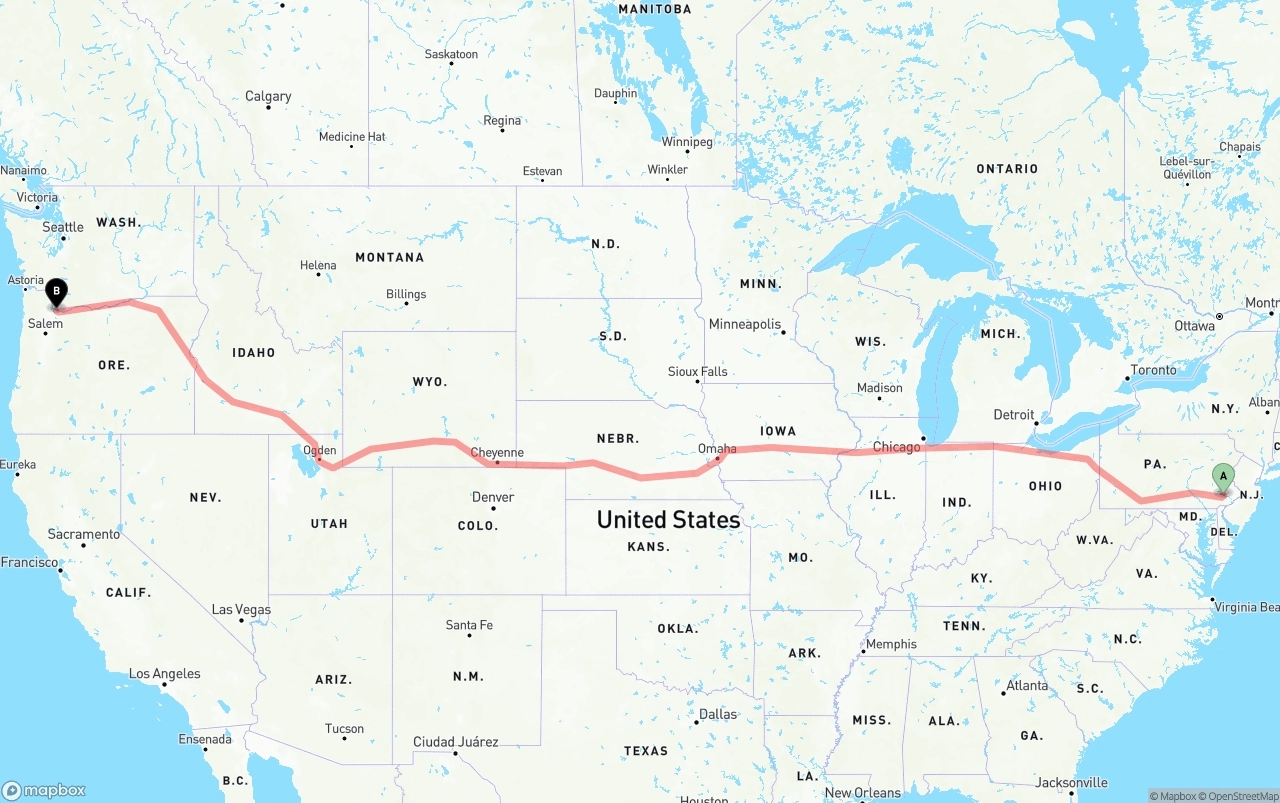 Shipping route from Phoenix to Portland International Airport