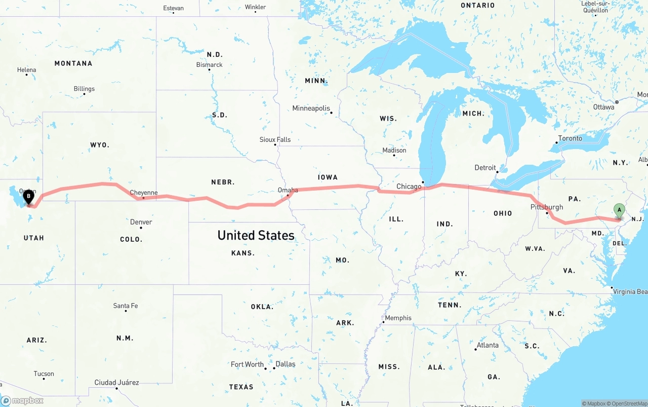 Shipping route from Phoenix to Salt Lake City