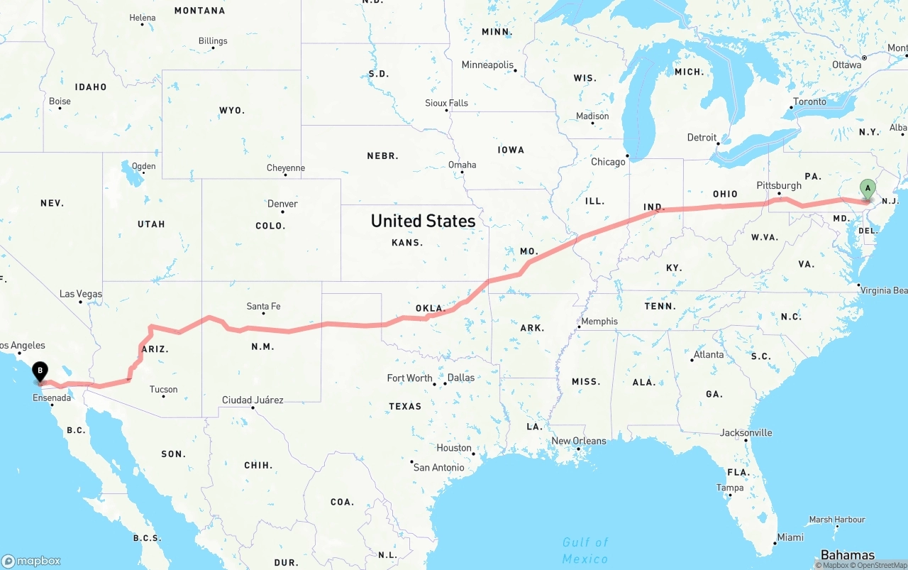Shipping route from Phoenix to San Diego International Airport