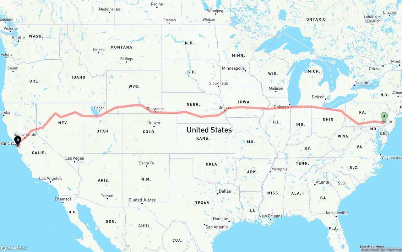 Shipping route from Phoenix to San Francisco