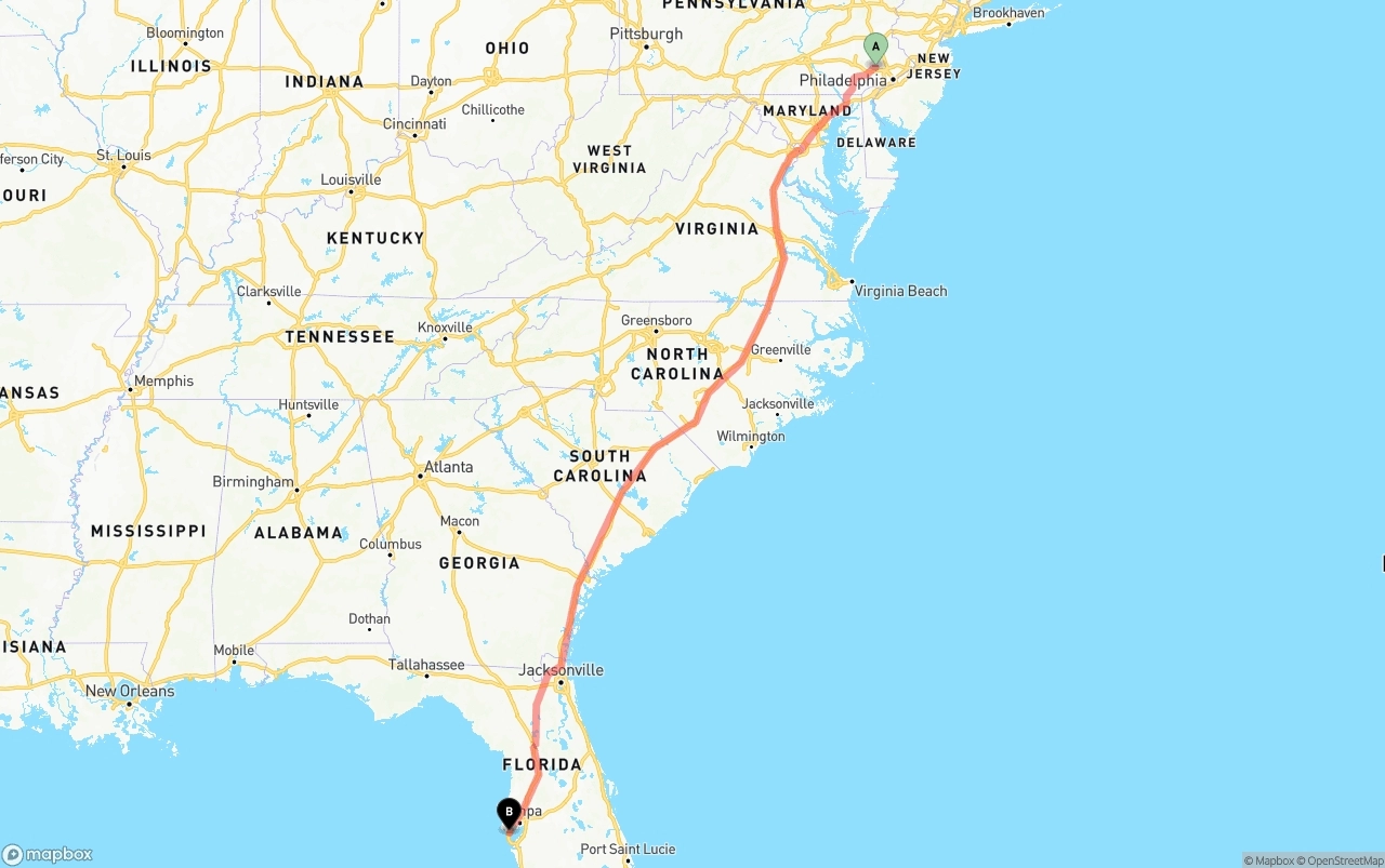 Shipping route from Phoenix to St. Petersburg