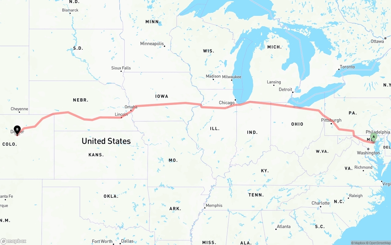 Shipping route from Port of Baltimore to Denver
