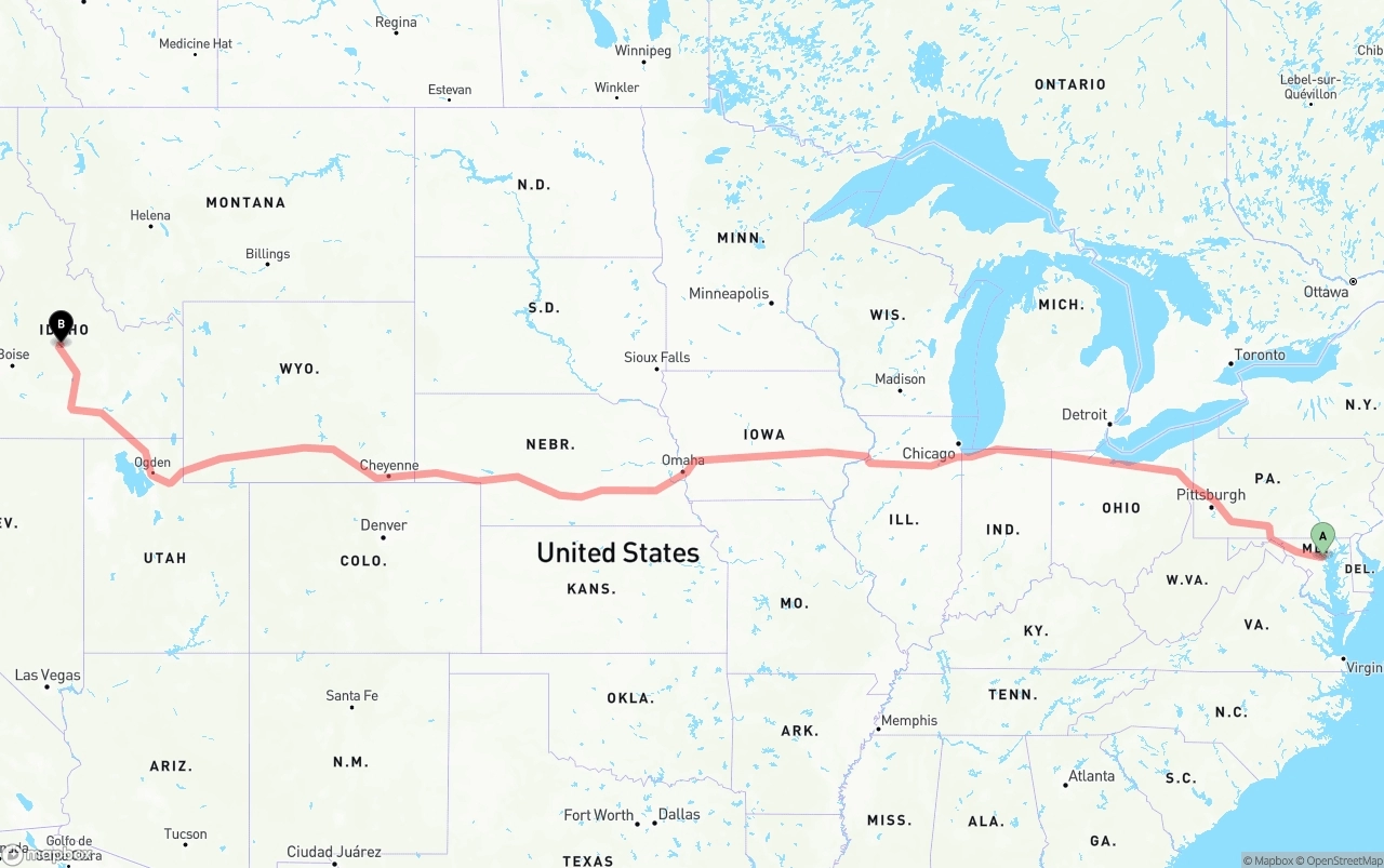 Shipping route from Port of Baltimore to Idaho