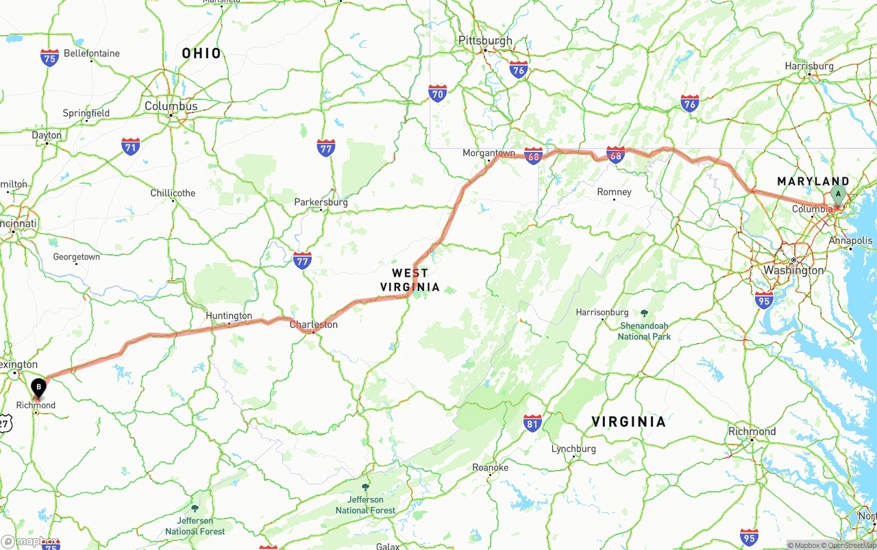Shipping route from Port of Baltimore to Kentucky