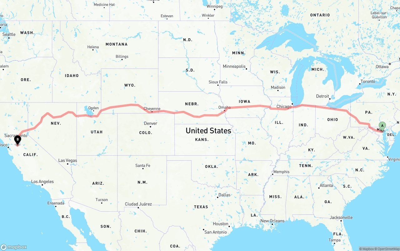 Shipping route from Port of Baltimore to Stockton