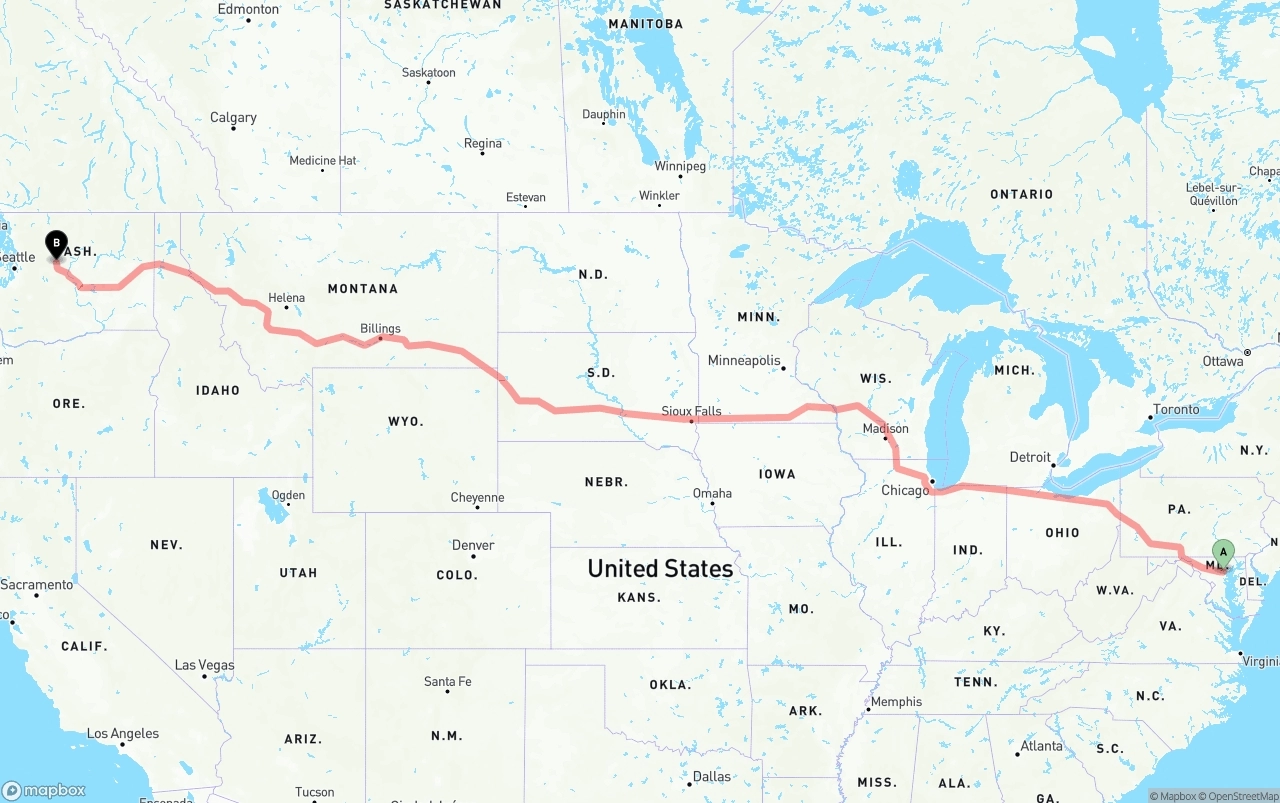 Shipping route from Port of Baltimore to Washington