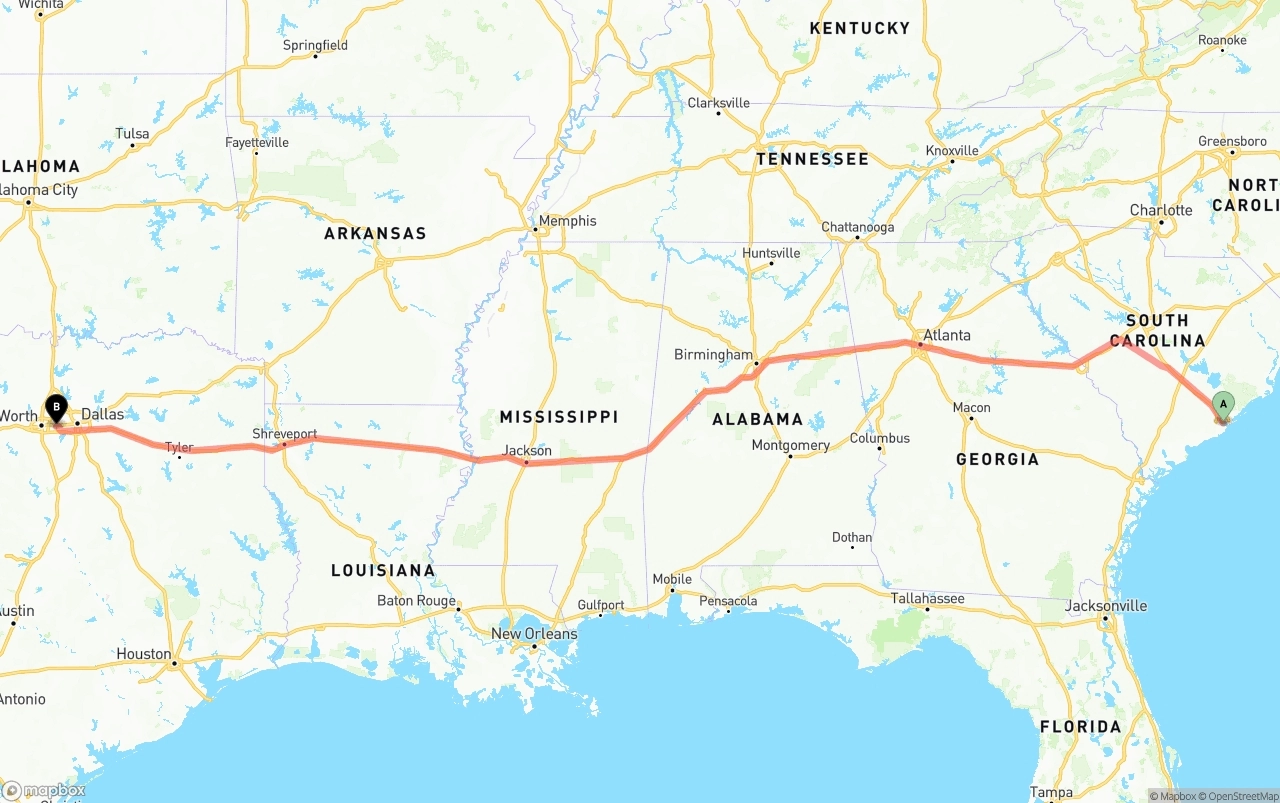 Shipping route from Port of Charleston to Arlington