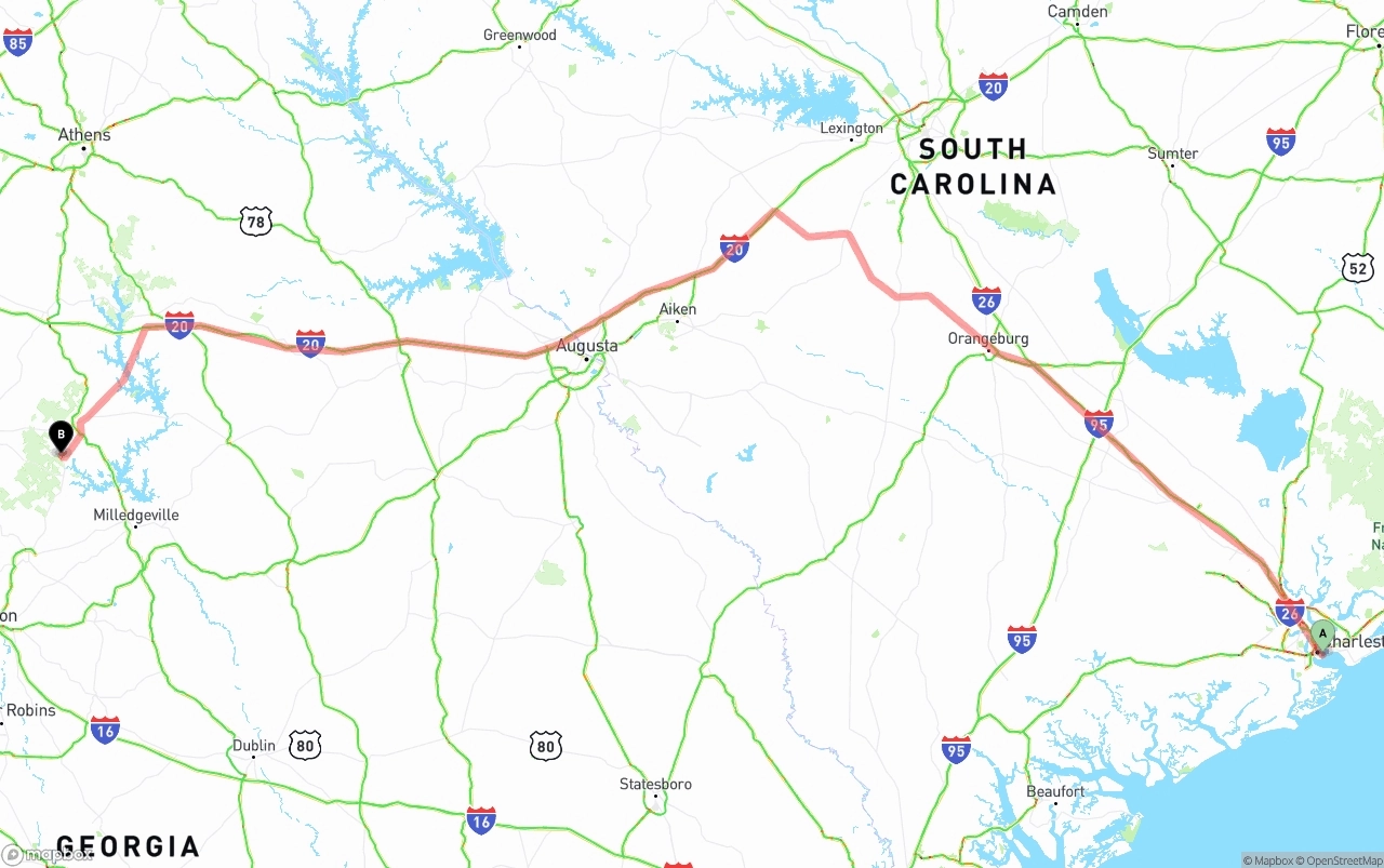 Shipping route from Port of Charleston to Georgia