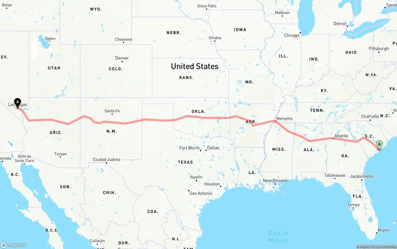 Shipping route from Port of Charleston to Las Vegas