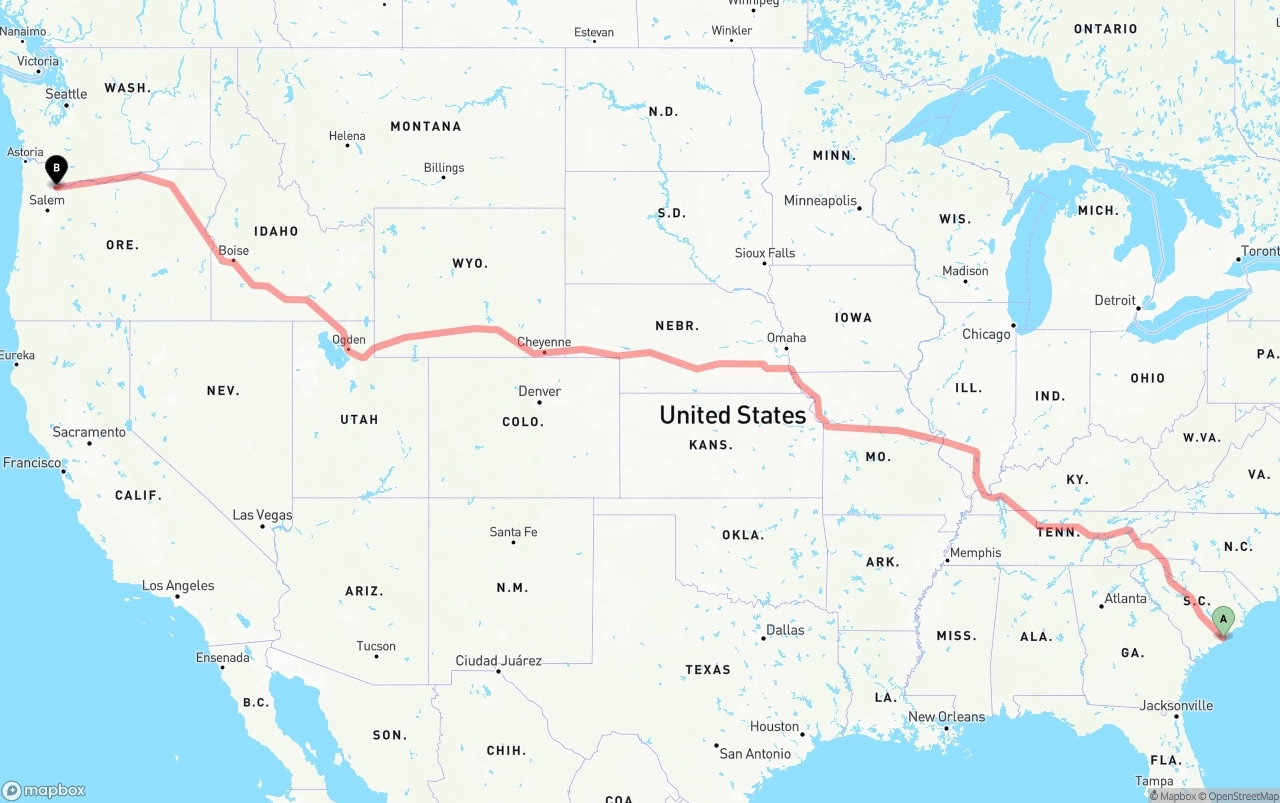 Shipping route from Port of Charleston to Portland