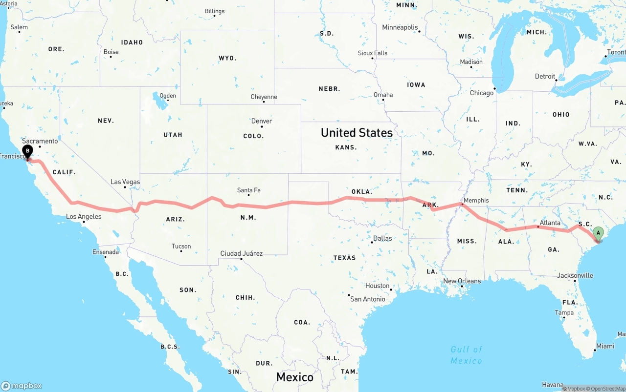 Shipping route from Port of Charleston to San Francisco