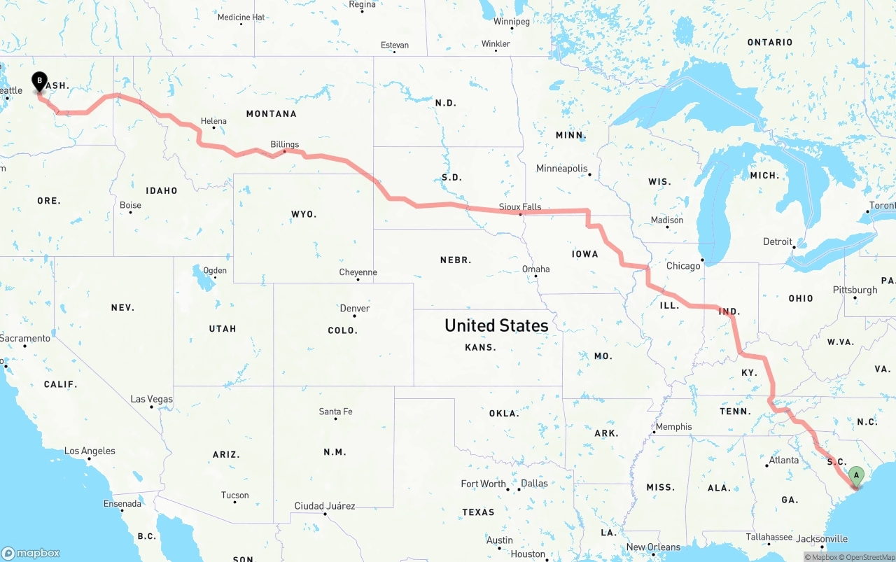 Shipping route from Port of Charleston to Washington