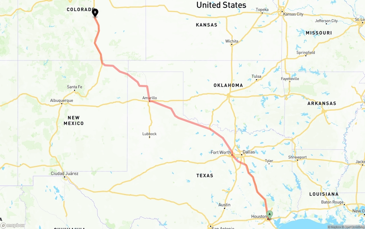 Shipping route from Port of Houston to Colorado Springs