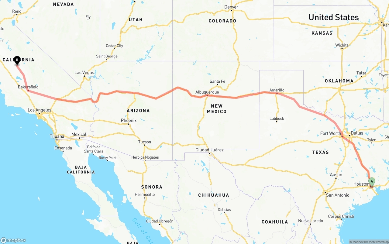 Shipping route from Port of Houston to Fresno