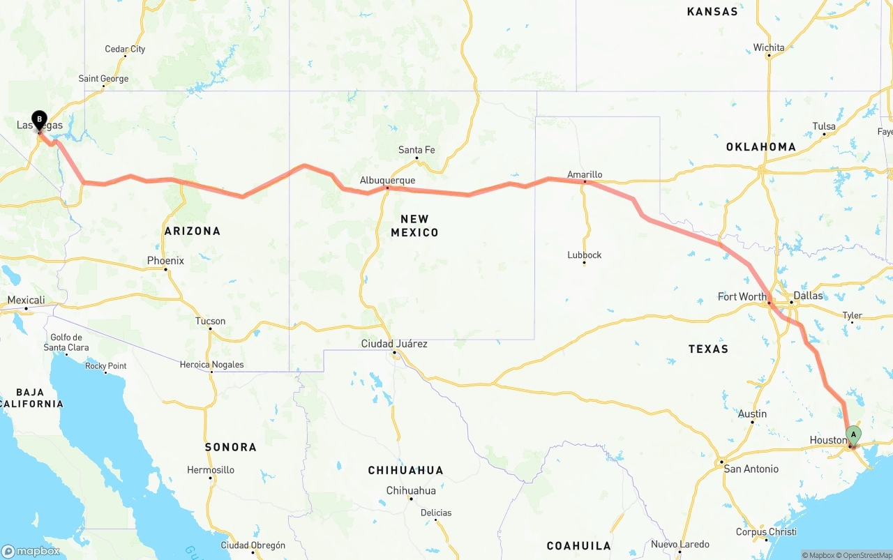 Shipping route from Port of Houston to Las Vegas